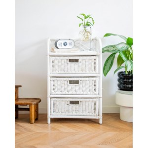 Commode en rotin peint blanc n°614