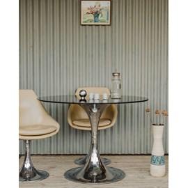 Table à manger en verre fumé et chromée n°1150