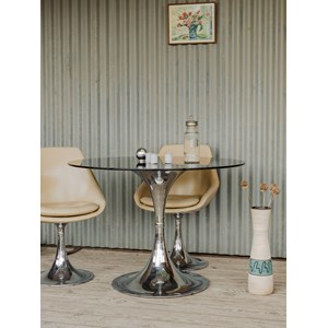 Table à manger en verre fumé et chromée n°1150