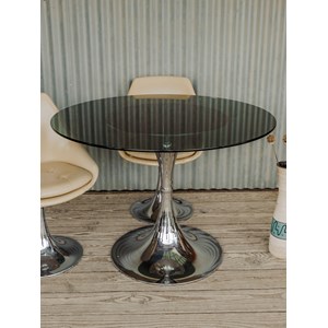Table à manger en verre fumé et chromée n°1150