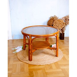Table basse en rotin et verre fumé n°912