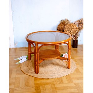 Table basse en rotin et verre fumé n°912