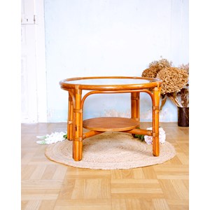 Table basse en rotin et verre fumé n°912