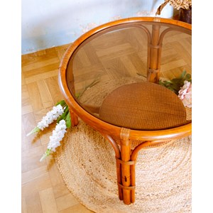 Table basse en rotin et verre fumé n°912