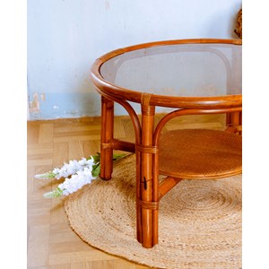 Table basse en rotin et verre fumé n°912