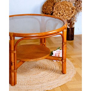 Table basse en rotin et verre fumé n°912