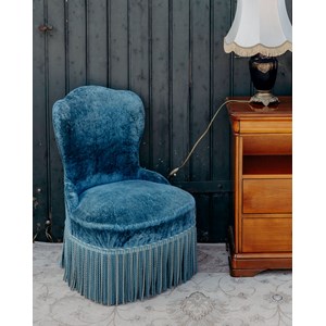 Fauteuil crapaud bleu velours n°920
