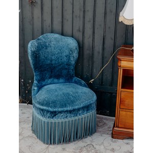 Fauteuil crapaud bleu velours n°920
