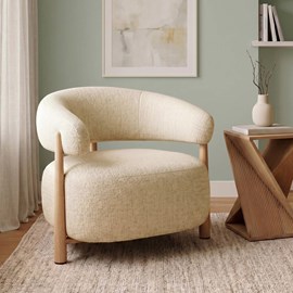 Fauteuil tissu écru pieds métal