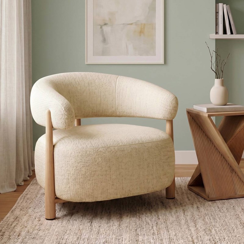 Made In Meubles - Fauteuil tissu écru pieds métal