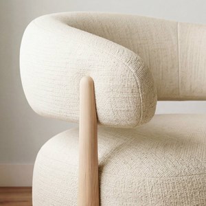 Fauteuil tissu écru pieds métal