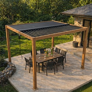 Corfu pergola bioclimatique structure aluminium effet bois lames orientables 3x3