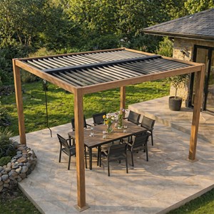 Corfu pergola bioclimatique structure aluminium effet bois lames orientables 3x3