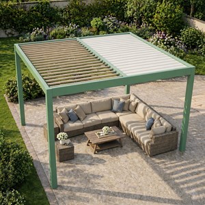 Corfu pergola bioclimatique structure aluminium vert lames orientables 3x3m