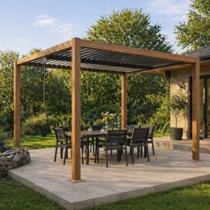 Rhodes pergola bioclimatique structure et lames orientables en aluminium vert 3x
