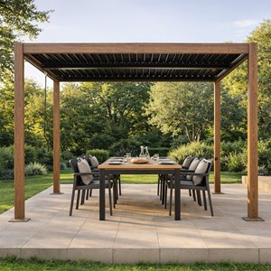 Rhodes pergola bioclimatique structure et lames orientables en aluminium vert 3x