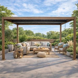 Rhodes pergola bioclimatique structure et lames orientables en aluminium effet b
