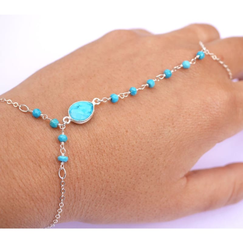 Bijoux de main, bracelet bague, pierre turquoise