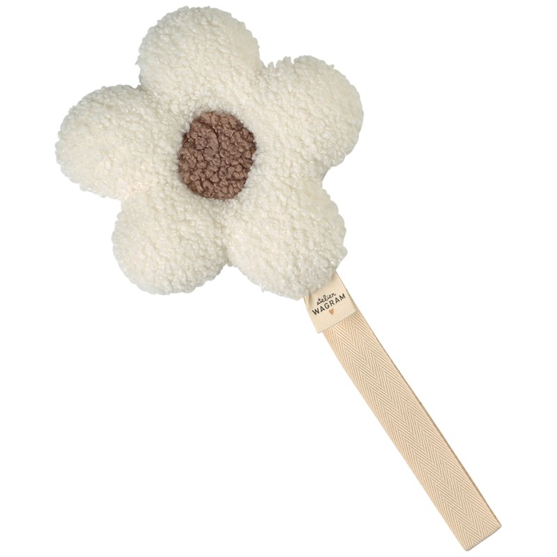 Attache tétine fleur moumoute ecru-beige