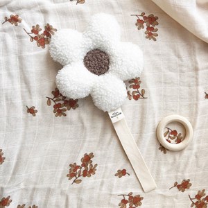 Attache tétine fleur moumoute ecru-beige