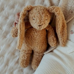Petit lapin sensoriel en coton bio cappuccino