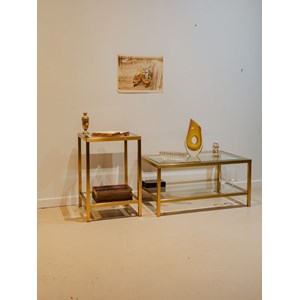 Table basse et sellette en verre et laiton doré n°961