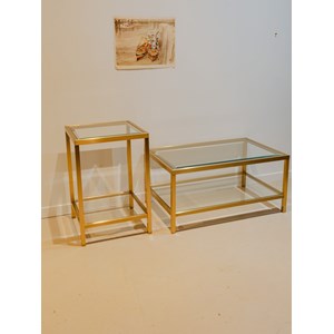 Table basse et sellette en verre et laiton doré n°961