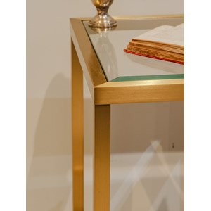 Table basse et sellette en verre et laiton doré n°961
