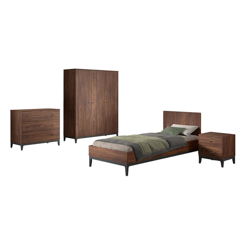 Ensemble chambre ilyas lit 90x200 + chevet + armoire 3 portes + bureau