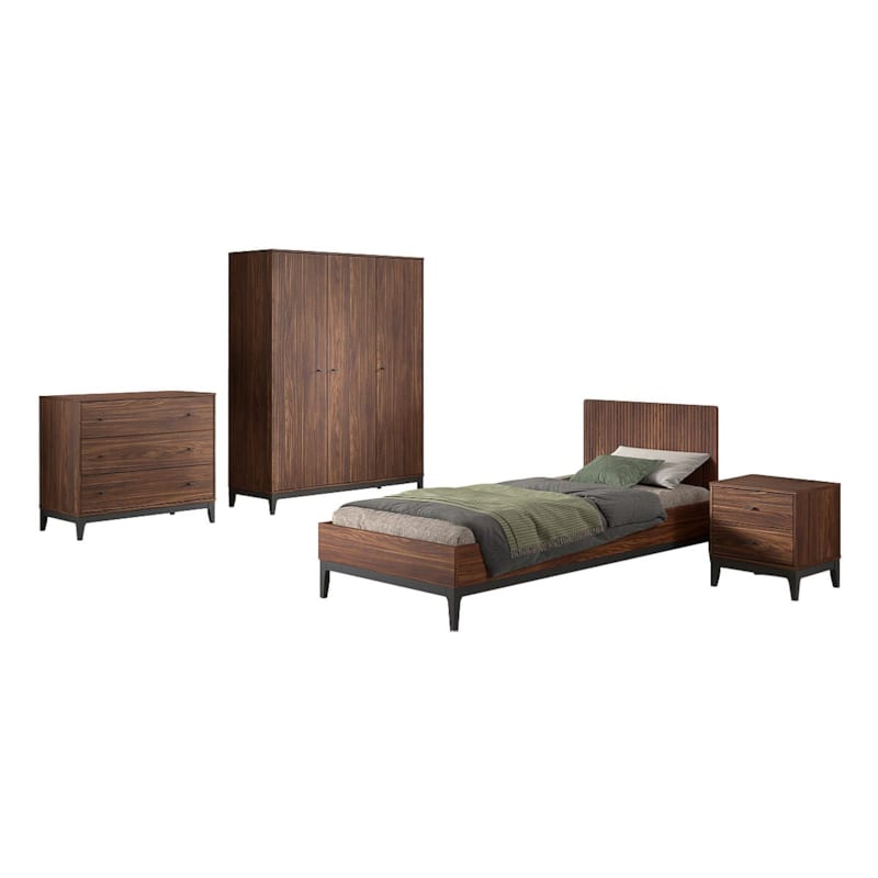 Ensemble chambre ilyas lit 90x200 + chevet + armoire 3 portes + commode