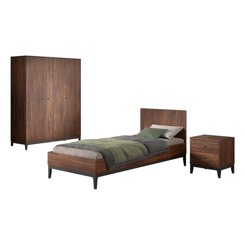 Ensemble chambre ilyas lit 90x200 + chevet + armoire 3 portes