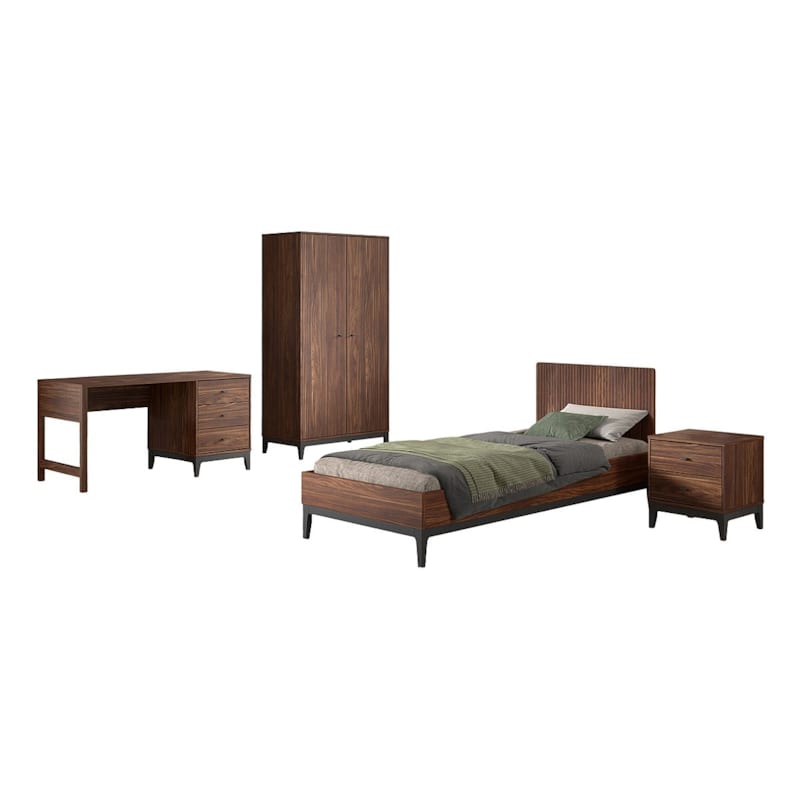 Ensemble chambre ilyas lit 90x200 + chevet + armoire 2 portes + bureau
