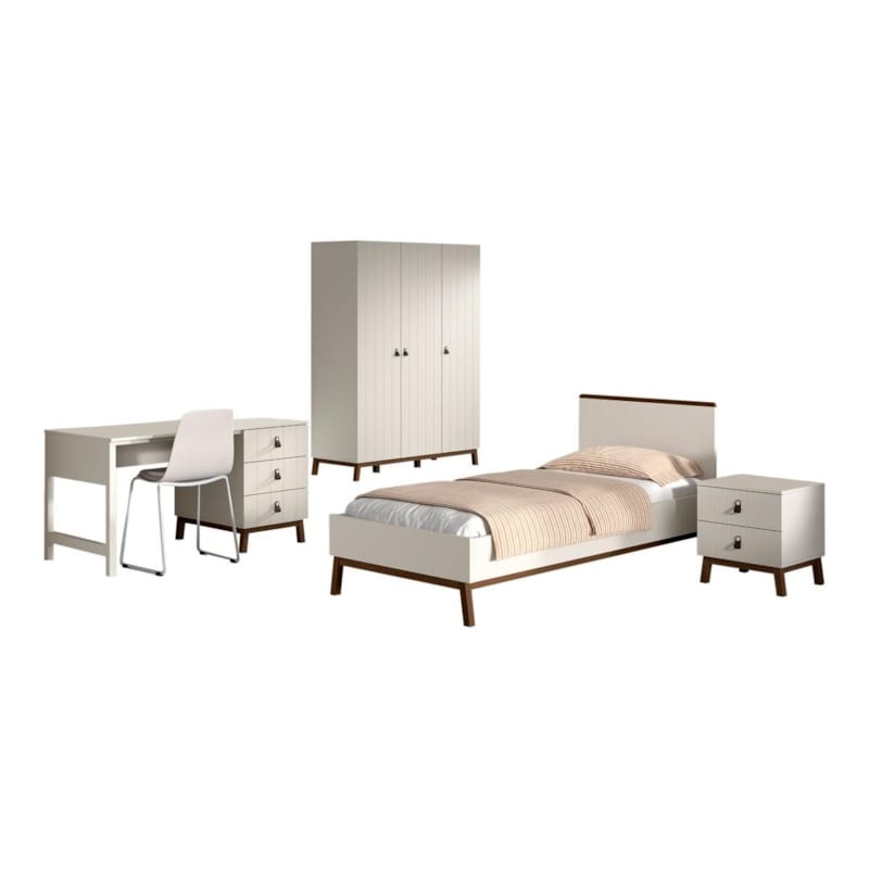 Ensemble chambre sezane lit 90x200 + chevet + armoire 3 portes + bureau clay