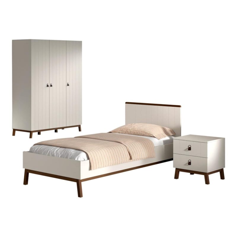 Ensemble chambre sezane lit 90x200 + chevet + armoire 3 portes clay