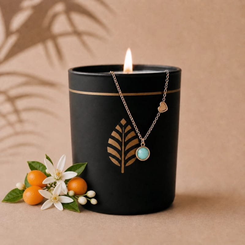 Bougie-bijou avec bracelet argent cœur turquoise