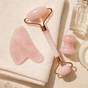 Trio quartz rose gua sha + roller + champi masseurs visage