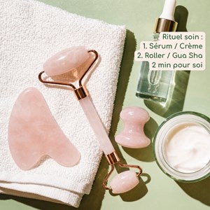 Trio quartz rose gua sha + roller + champi masseurs visage