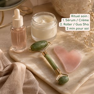 Duo roller jade vert + gua sha quartz rose + konjac offert