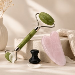 Trio gua sha quartz rose + roller jade + champi serpentine