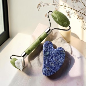Duo gua sha sodalite bleue + masseurs roller jade vert