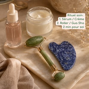 Duo gua sha sodalite bleue + masseurs roller jade vert