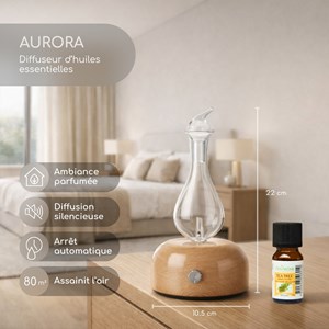 Diffuseur nébulisation aurora + 3 huiles essentielles 100% naturelles