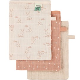 Lot de 3 gants de toilette en mousseline rosy rabbit