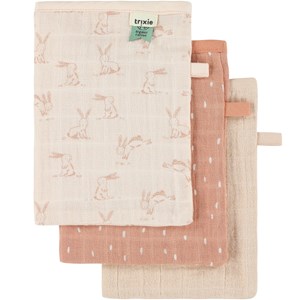 Lot de 3 gants de toilette en mousseline rosy rabbit