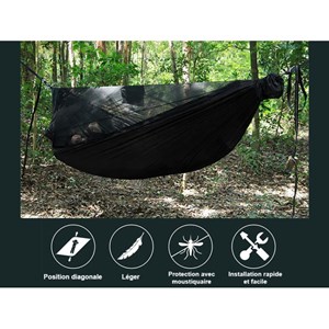 Hamac parachute noir avec moustiquaire