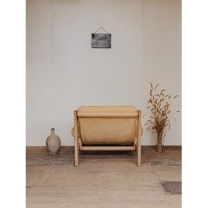 Fauteuil en chêne et tissu beige n°946