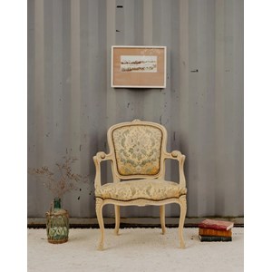 Fauteuil en bois et velours beige n°930