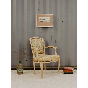 Fauteuil en bois et velours beige n°930