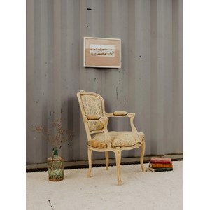 Fauteuil en bois et velours beige n°930