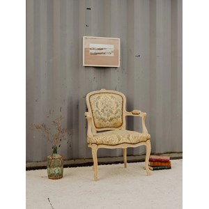 Fauteuil en bois et velours beige n°930